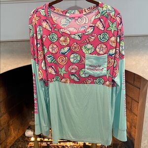 Simply Southern Coral and Aqua Swirl Tee size large